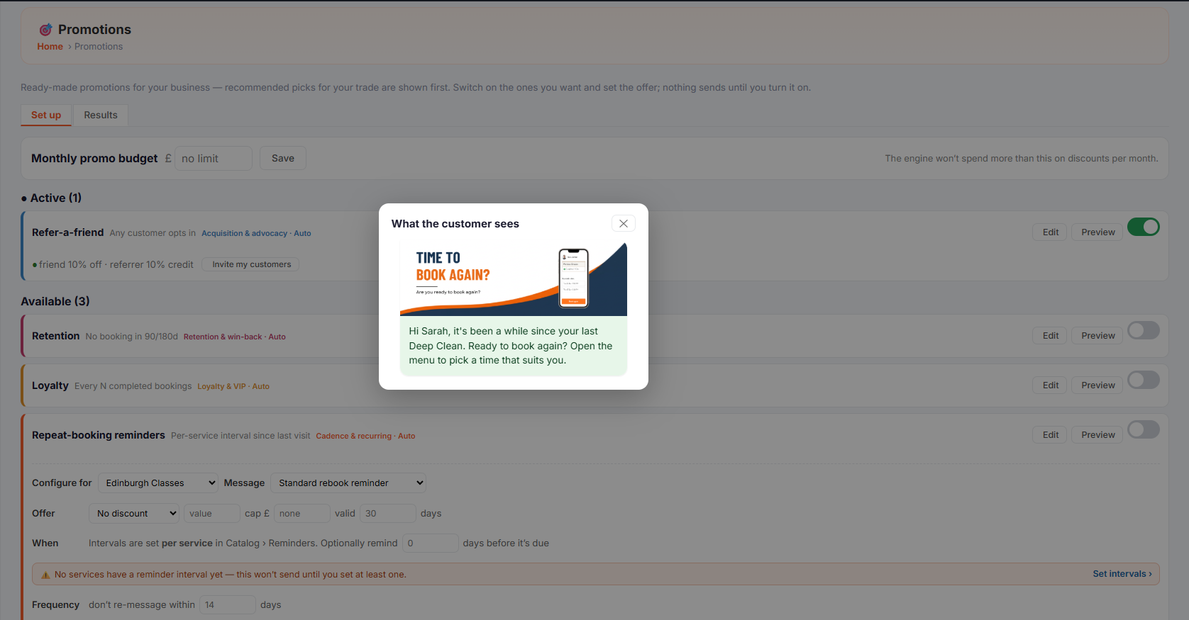 Promotion Engine &mdash; automated retention and loyalty plays.